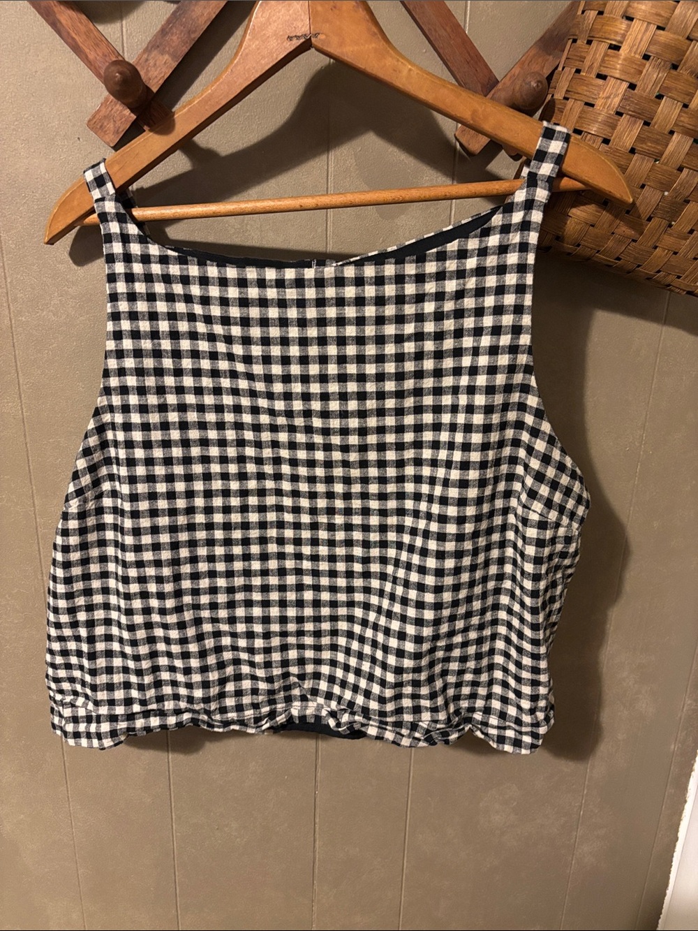 GAP Gingham Square-Neck Apron Tank Top - Black & White